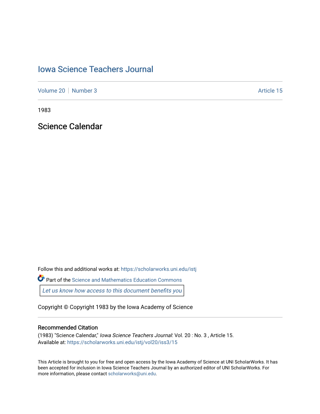 Iowa Science Teachers Journal