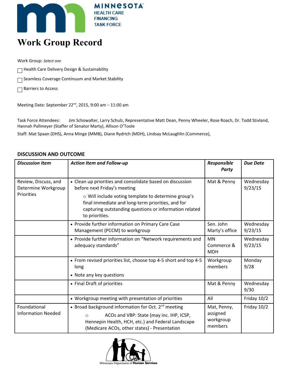 2015 Health Care Financing Task Force - Workgroup Record