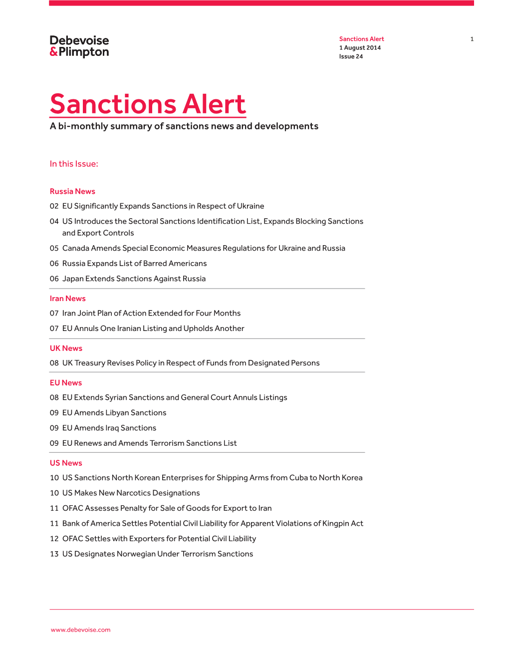 Sanctions Alert 1 1 August 2014 Issue 24