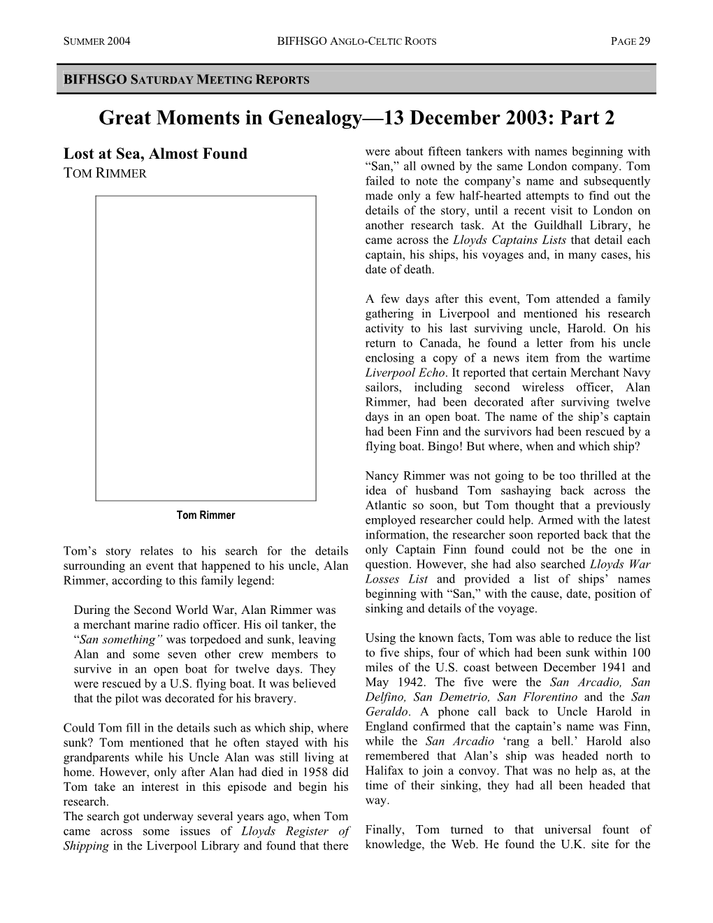 Great Moments in Genealogy—13 December 2003: Part 2