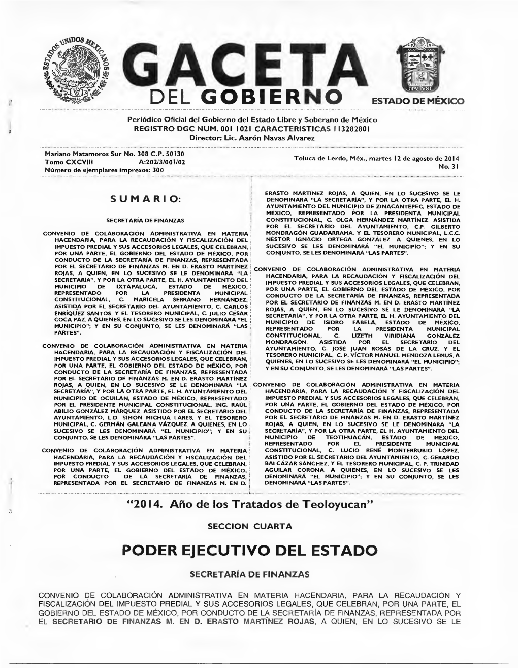 Convenio De Colaboración Administrativa En Materia Mondragón Guadarrama, Y El Tesorero Municipal, L.C.C