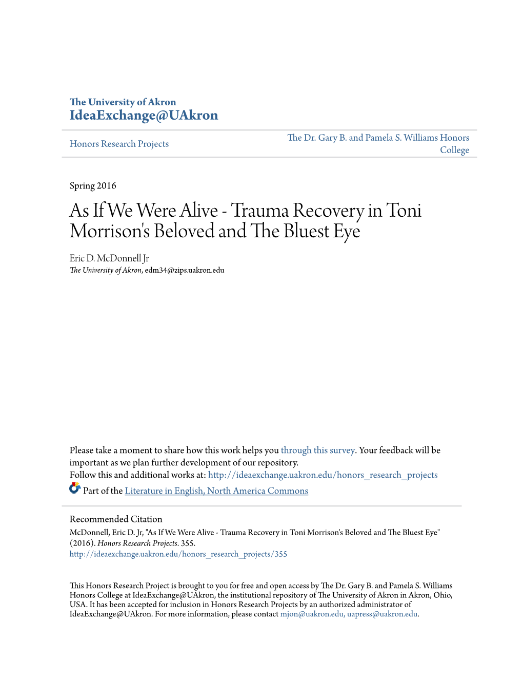 Trauma Recovery in Toni Morrison's Beloved and the Bluest