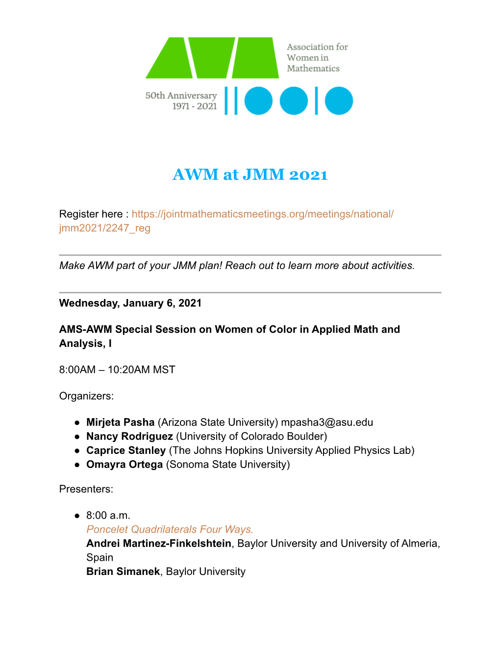 AWM Activities at JMM 2021