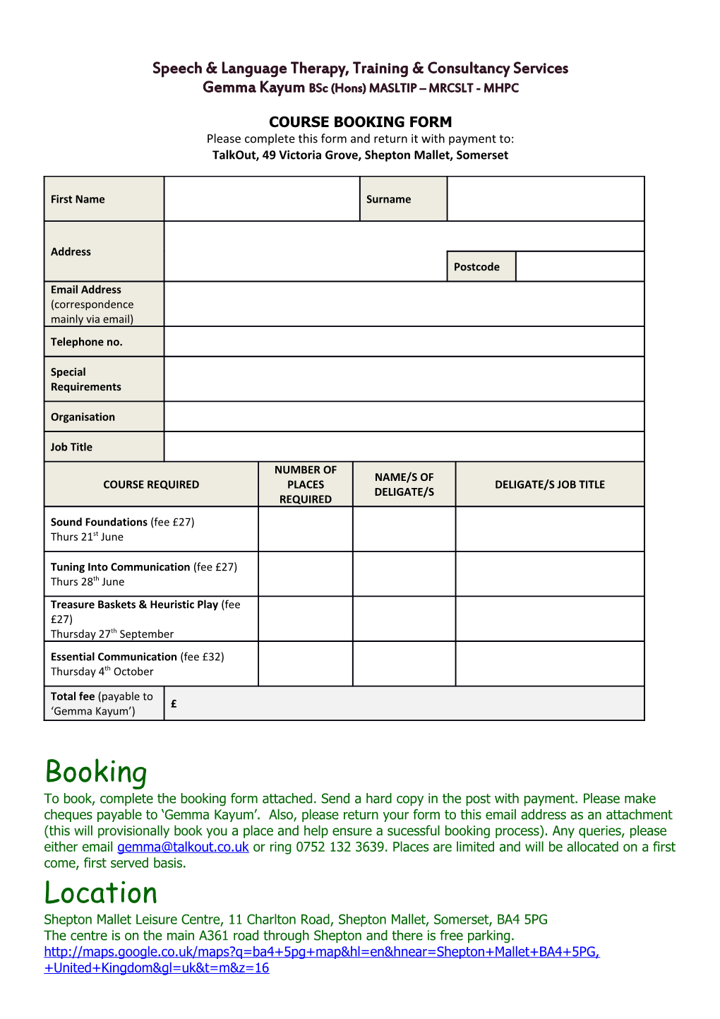 EY Booking Form Template