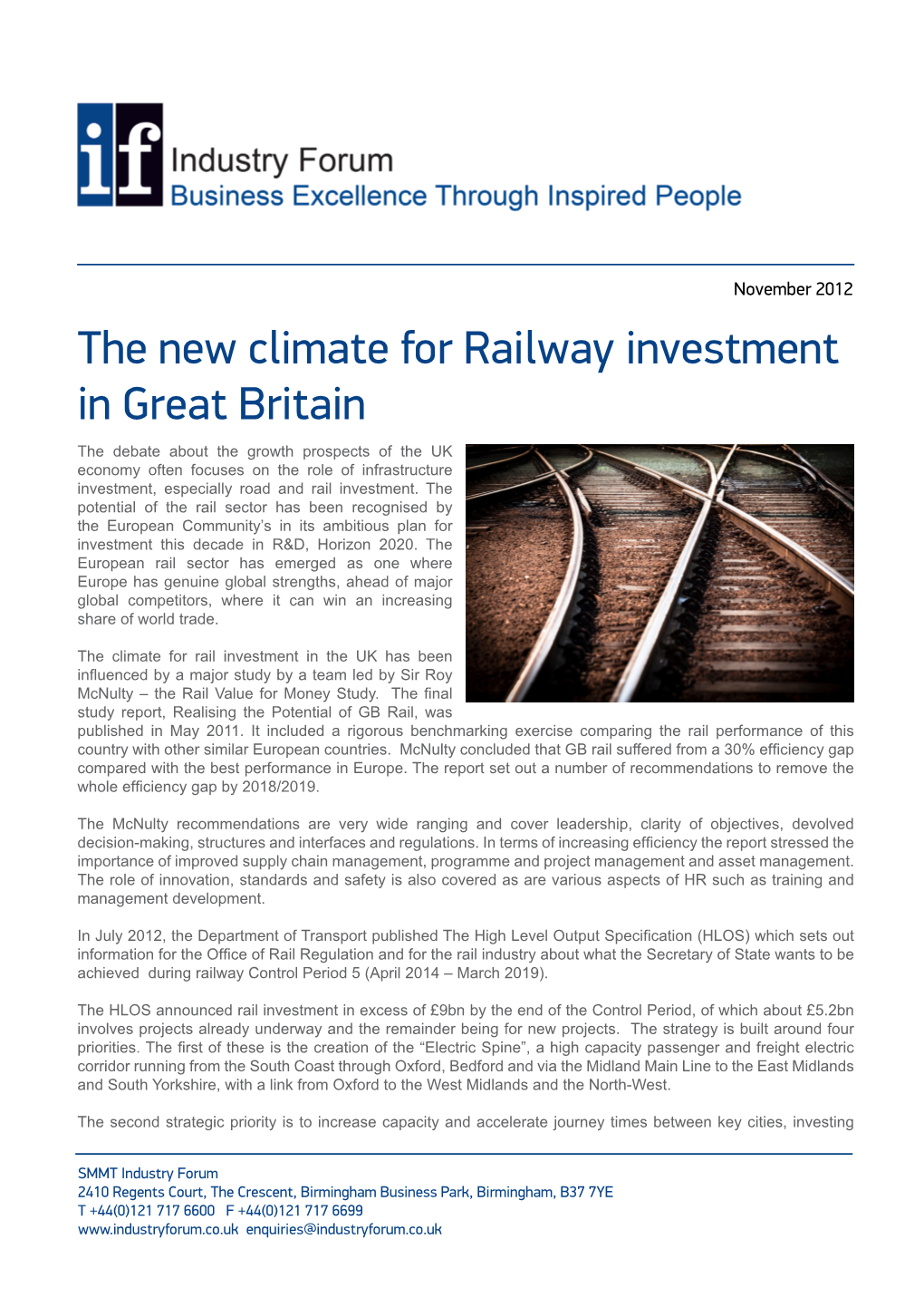 The New Climate for Railway Investment in Great Britain