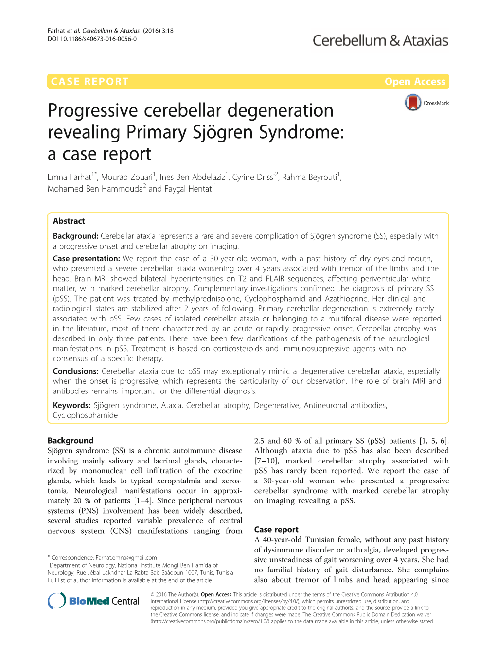 Progressive Cerebellar Degeneration Revealing Primary Sjögren Syndrome