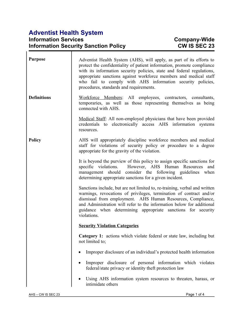 Information Security Sanction Policy