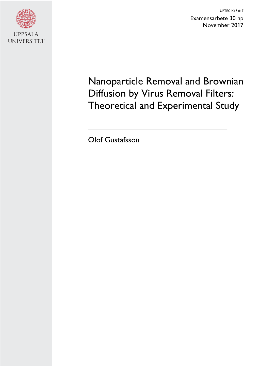 Nanoparticle Removal and Brownian Diffusion by Virus Removal Filters: Theoretical and Experimental Study