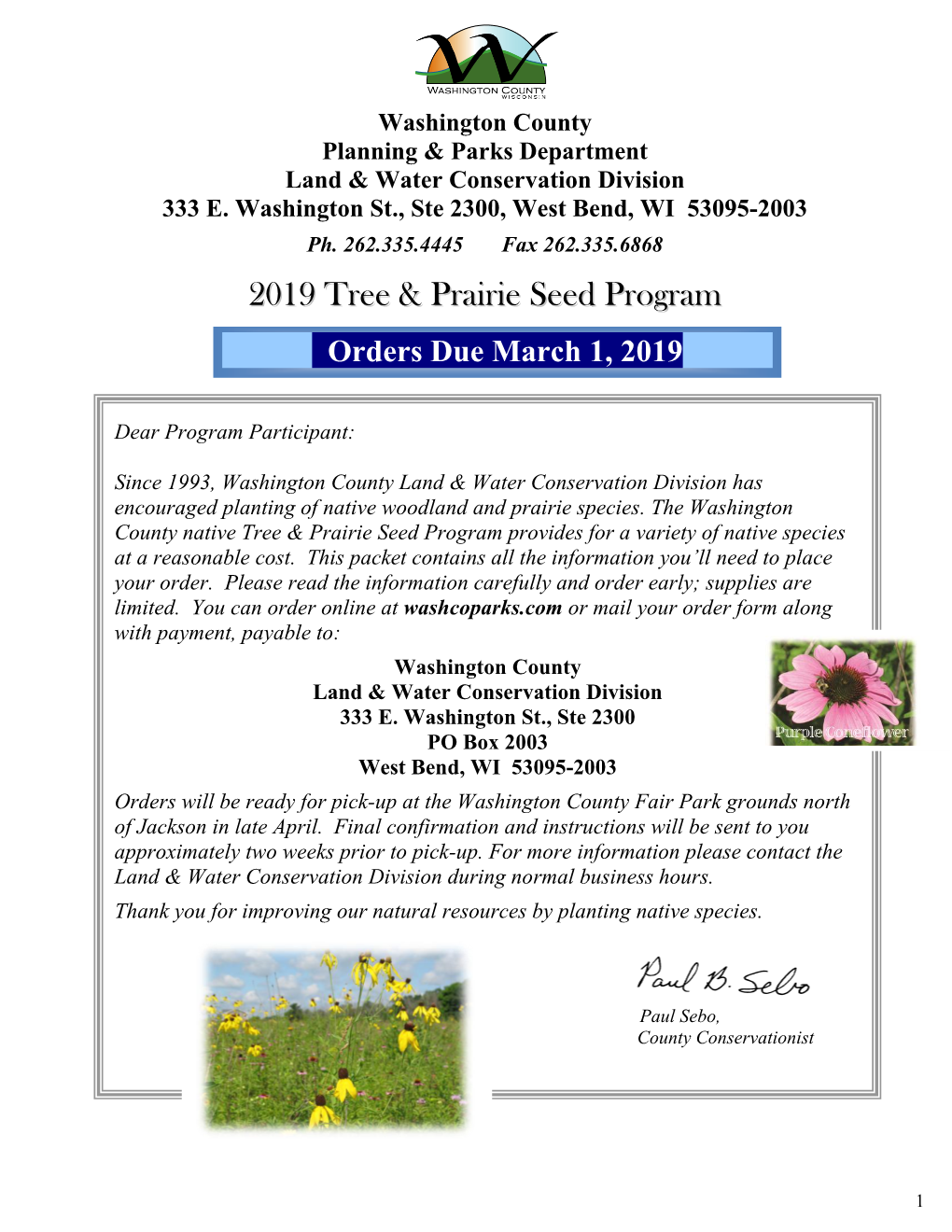 2019 Tree & Prairie Seed Program