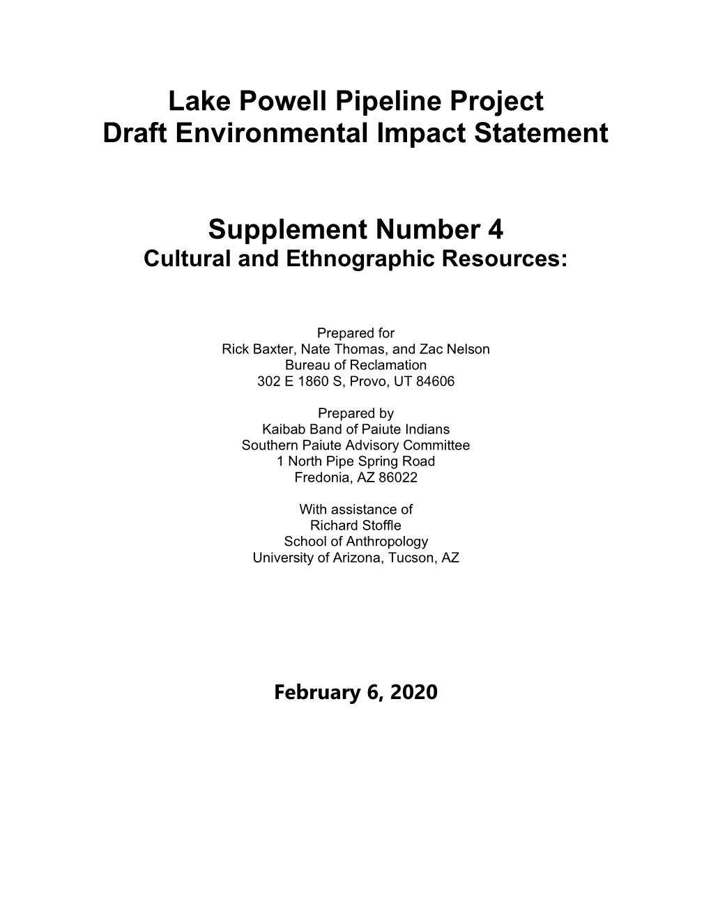 Lake Powell Pipeline Project Draft Environmental Impact Statement Supplement Number 4