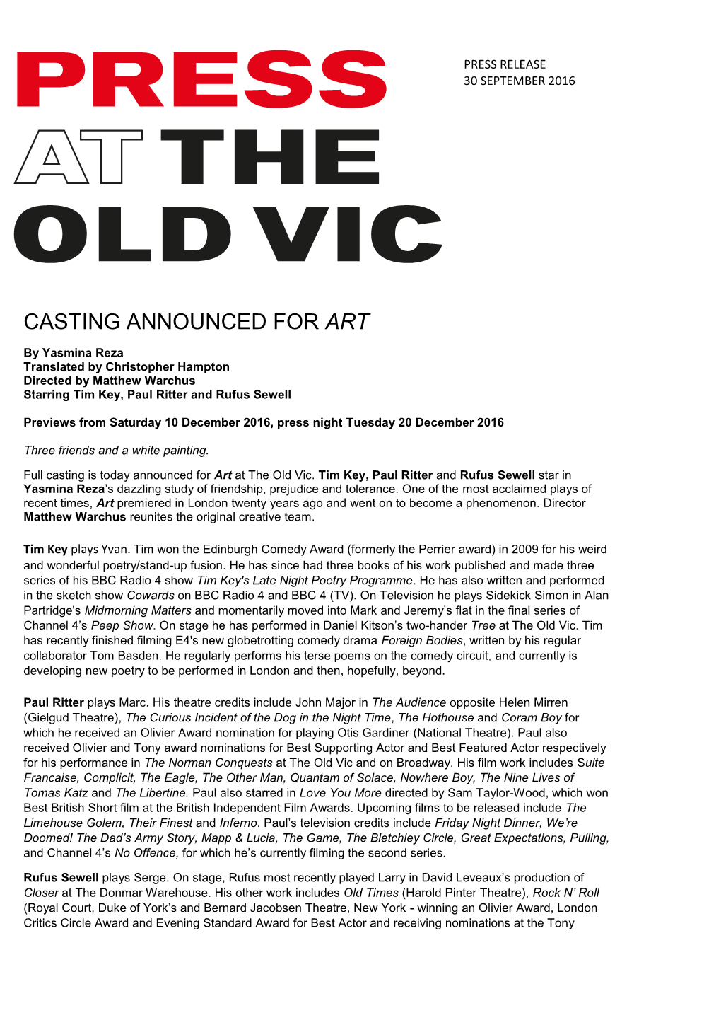 Casting Announced for Art