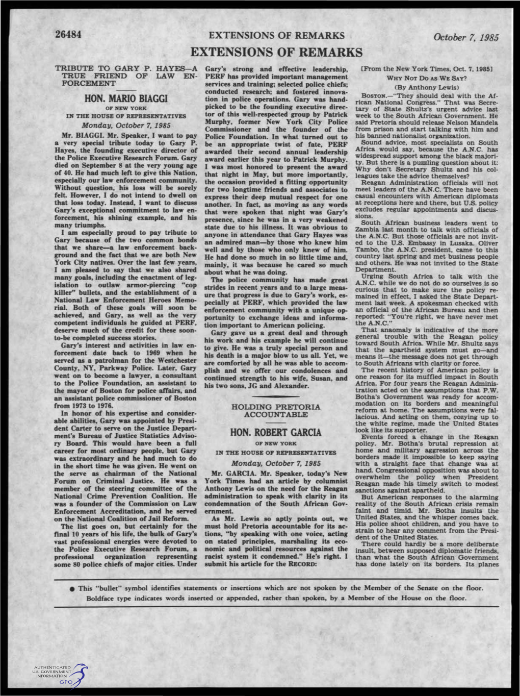 EXTENSIONS of REMARKS October 7, 1985 EXTENSIONS of REMARKS TRIBUTE to GARY P