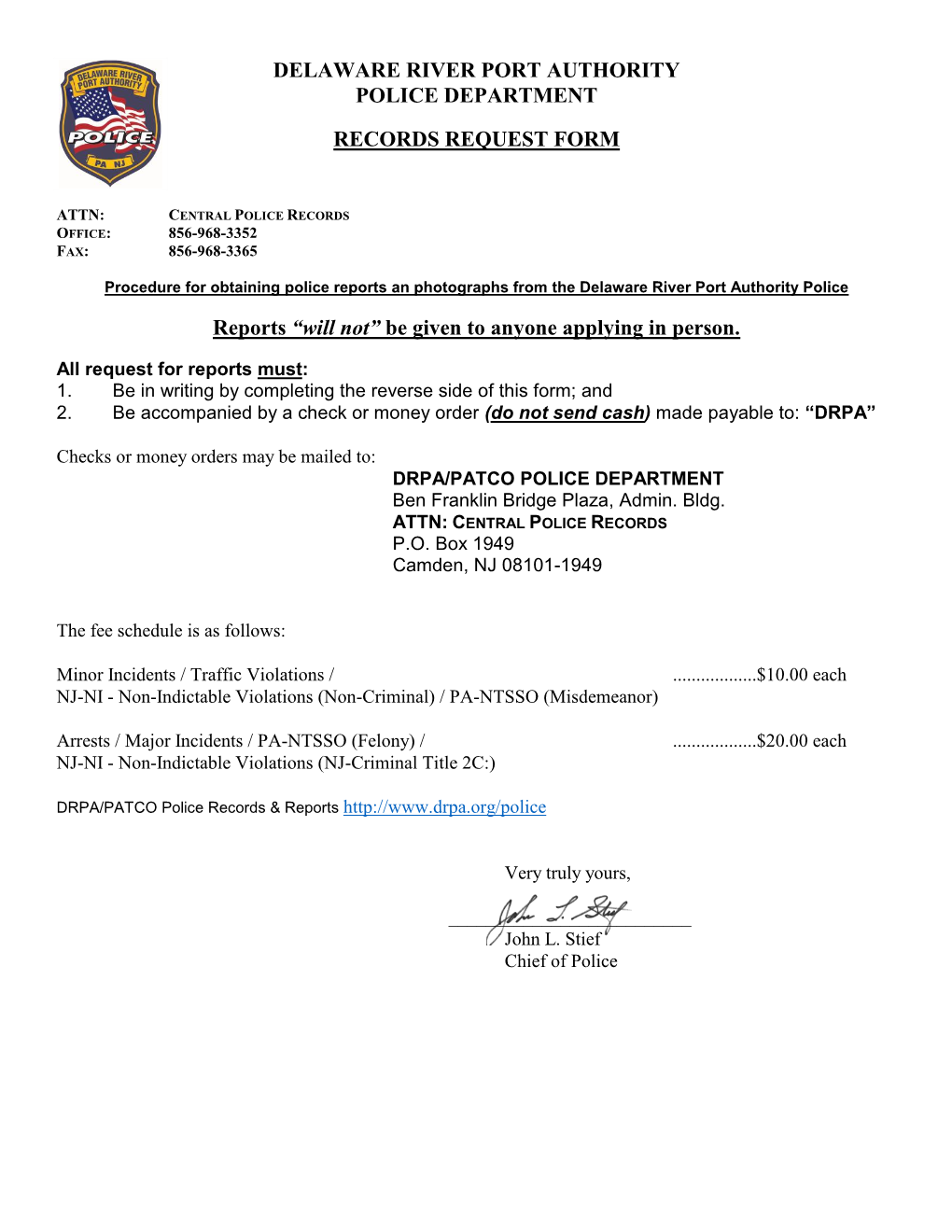 DRPA Police Records Request