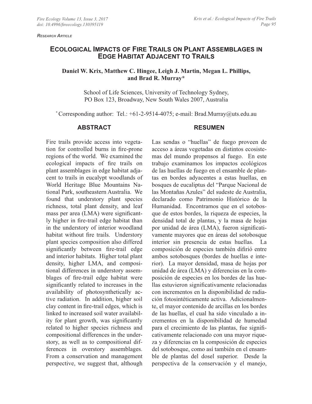 Ecological Impacts of Fire Trails on Plant Assemblages in Edge Habitat Adjacent to Trails