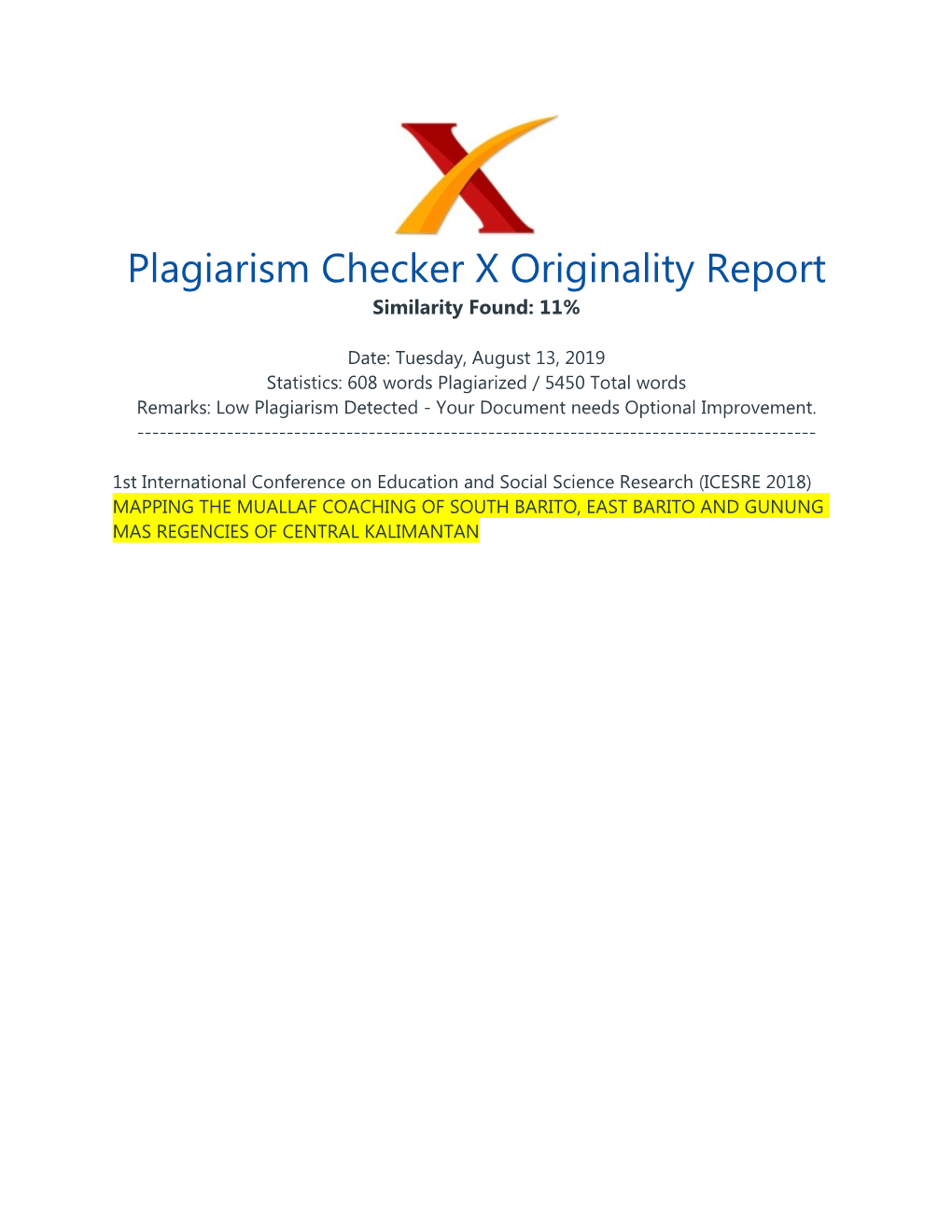 Plagiarism Checker X Originality Report Similarity Found: 11%