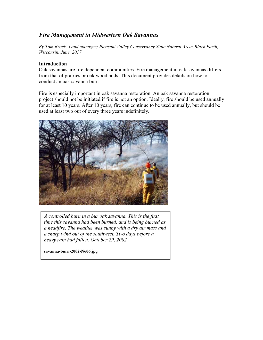 Fire Management in Midwestern Oak Savannas