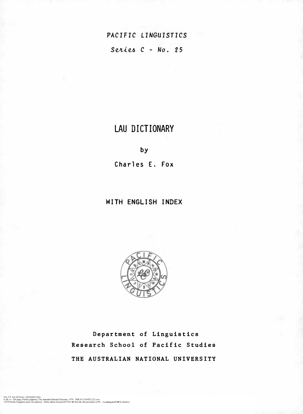 Lau Dictionary, with English Index