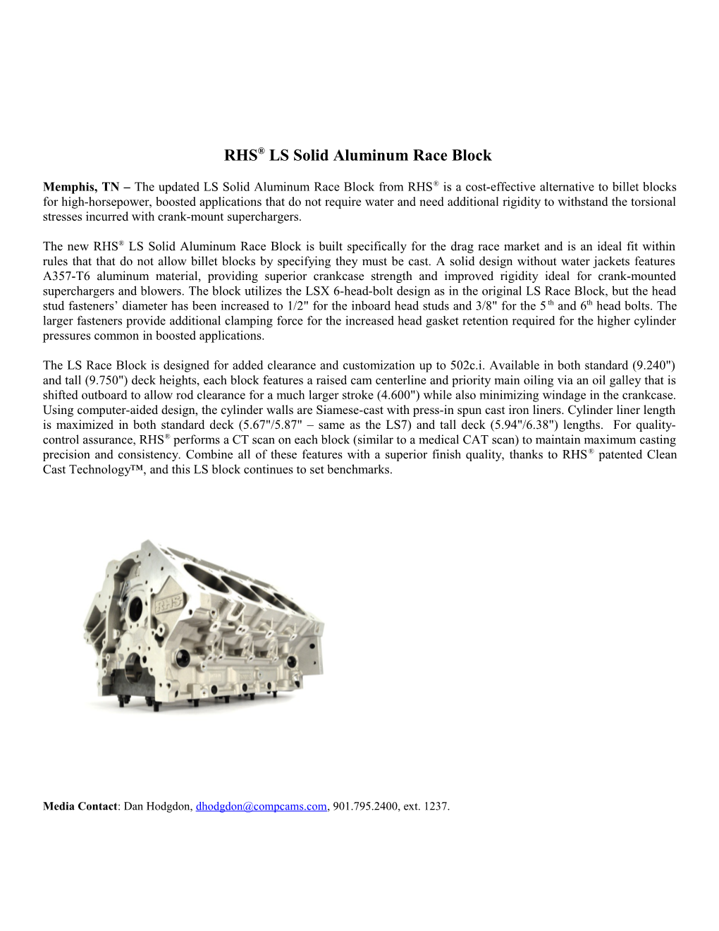 RHS LS Solid Aluminum Race Block