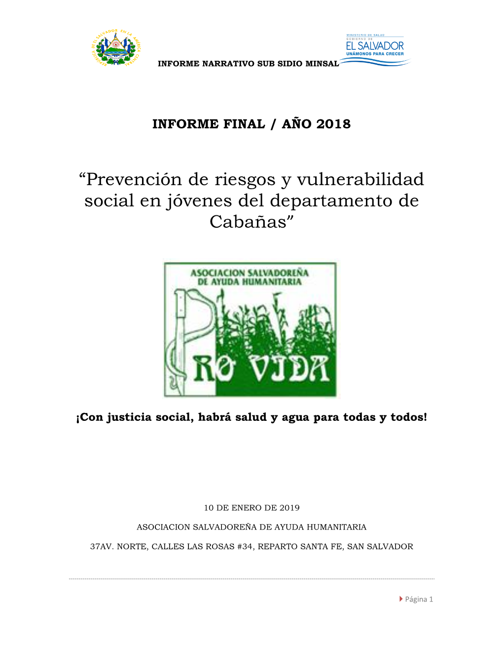 “Prevención De Riesgos Y Vulnerabilidad Social En Jóvenes Del Departamento De Cabañas”