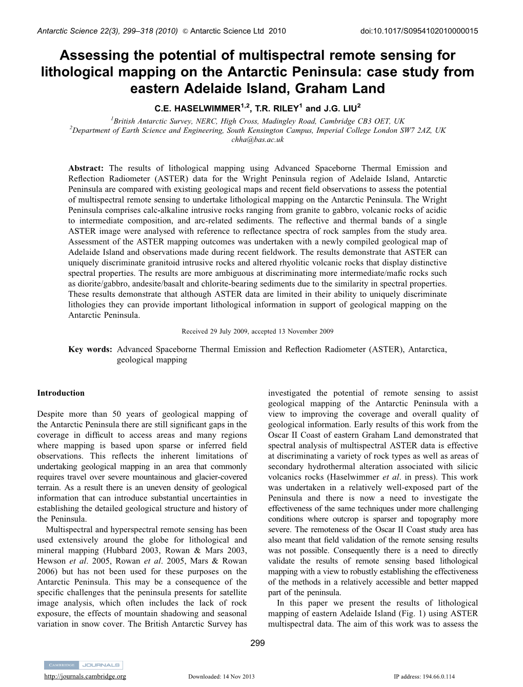 Assessing the Potential of Multispectral Remote Sensing for Lithological Mapping on the Antarctic Peninsula: Case Study from Eastern Adelaide Island, Graham Land C.E