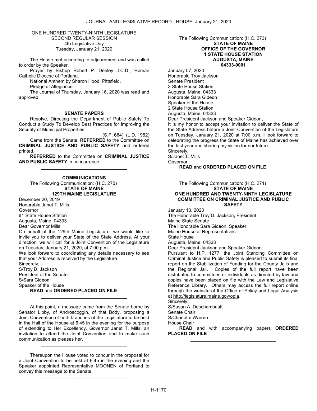 JOURNAL and LEGISLATIVE RECORD - HOUSE, January 21, 2020