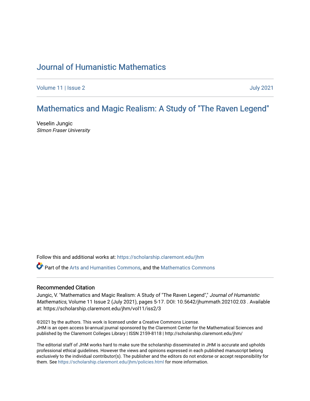 Mathematics and Magic Realism: a Study of "The Raven Legend"