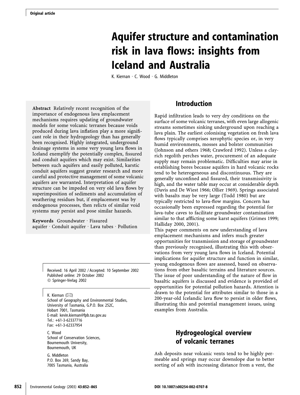 Aquifer Structure and Contamination Risk in Lava Flows: Insights from Iceland and Australia K