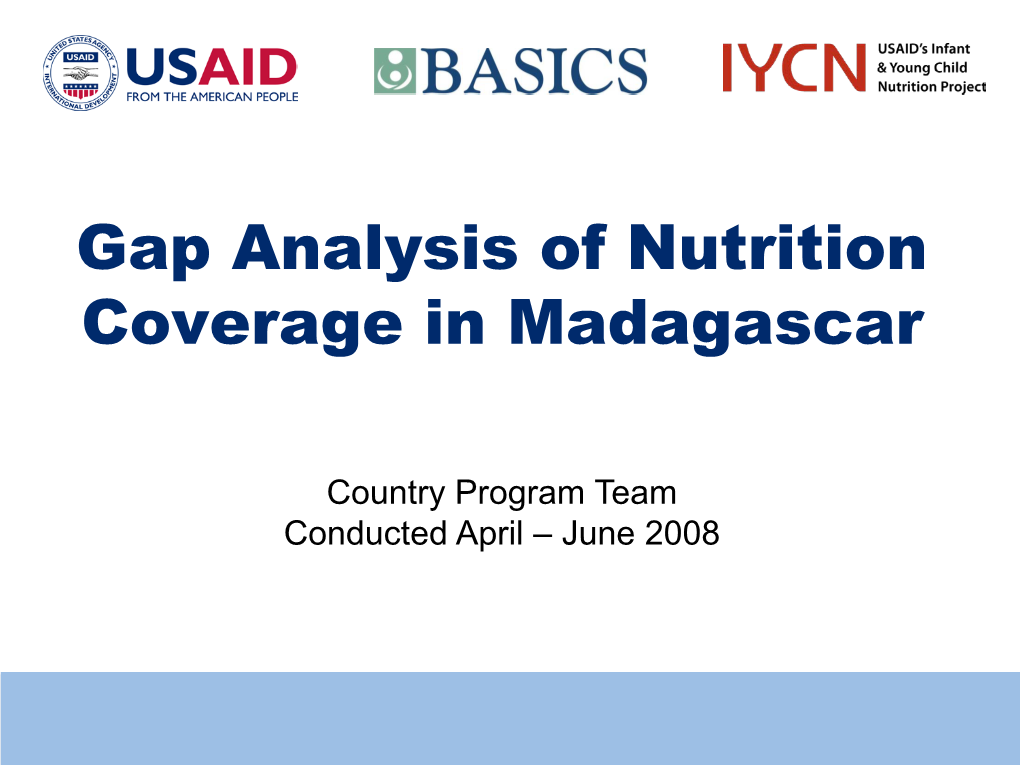 Gap Analysis of Nutrition Coverage in Madagascar