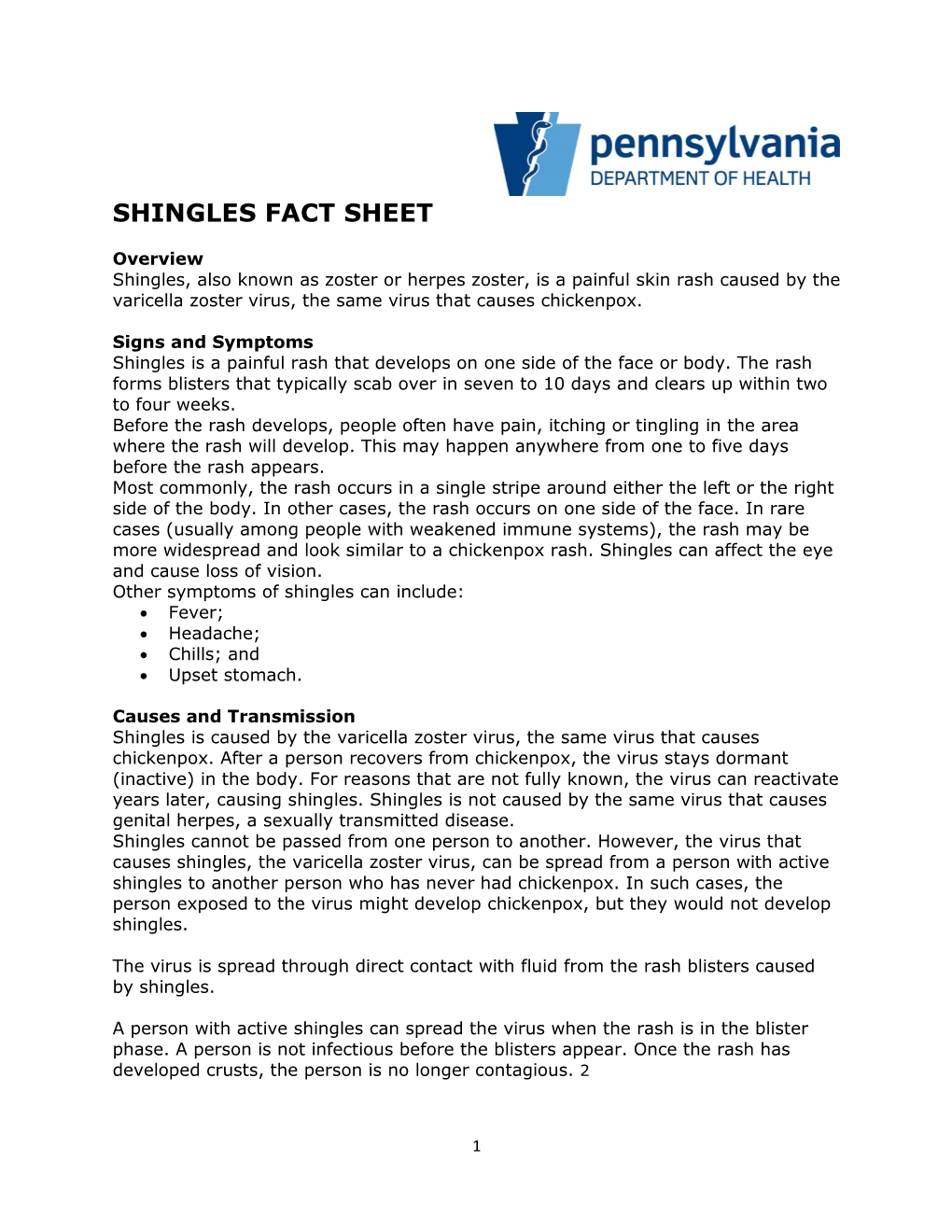 Shingles Fact Sheet