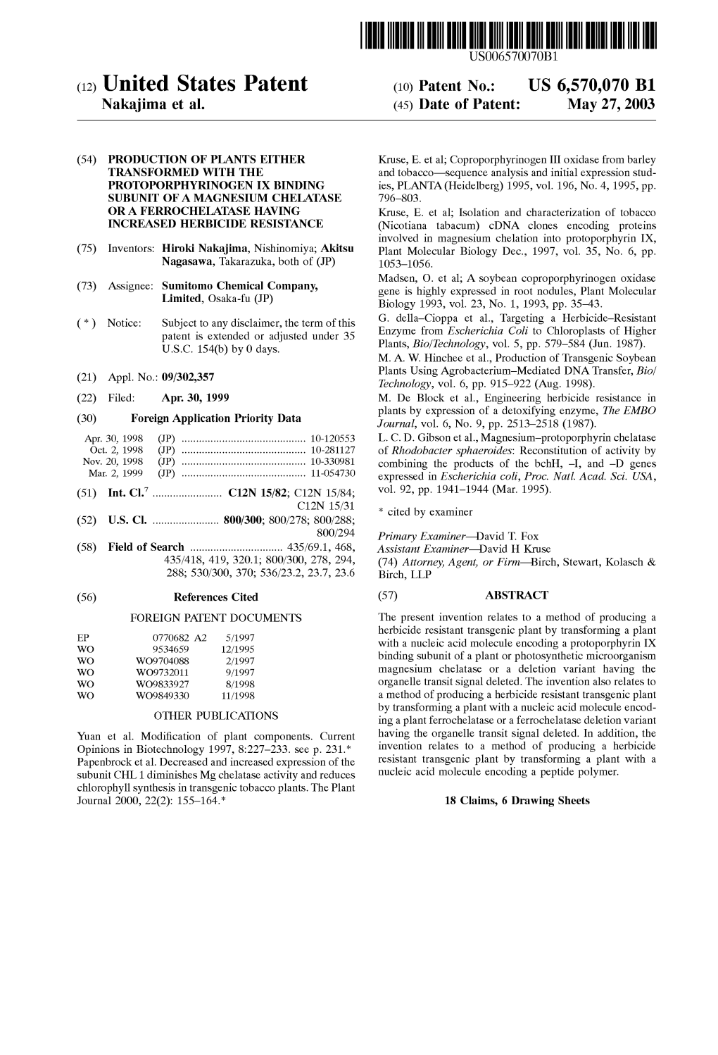 (12) United States Patent (10) Patent No.: US 6,570,070 B1 Nakajima Et Al