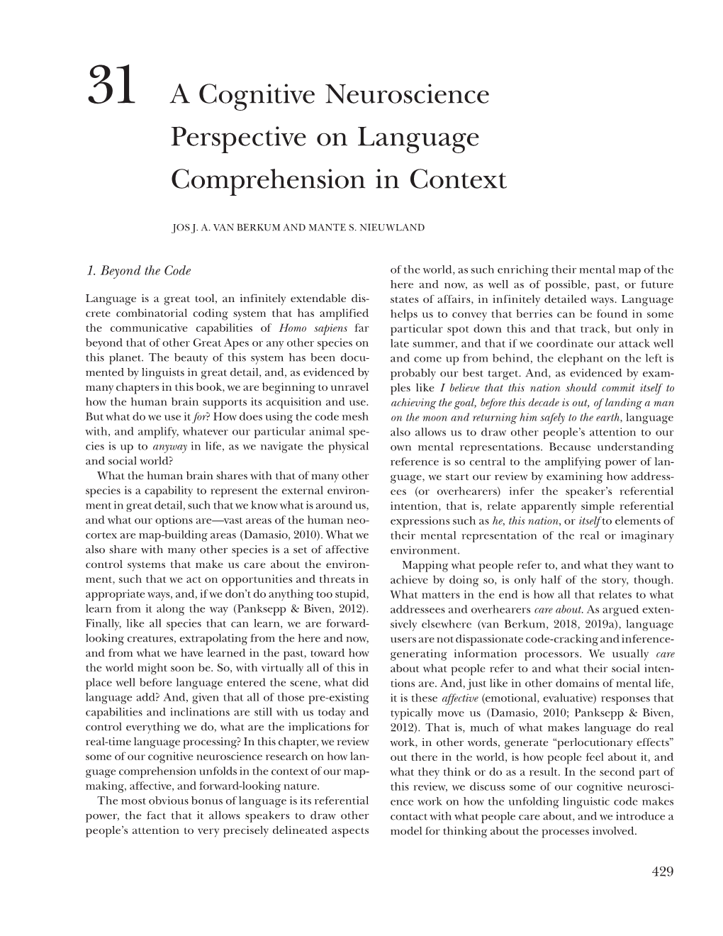 A Cognitive Neuroscience Perspective on Language Comprehension in Context