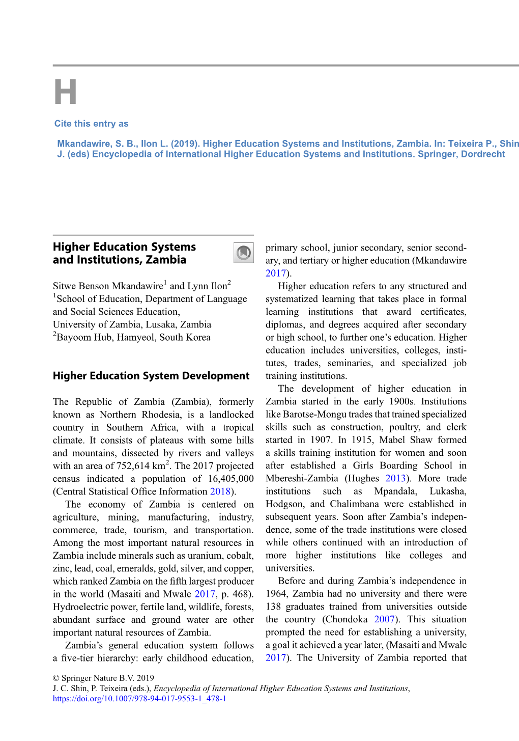 Higher Education Systems and Institutions, Zambia