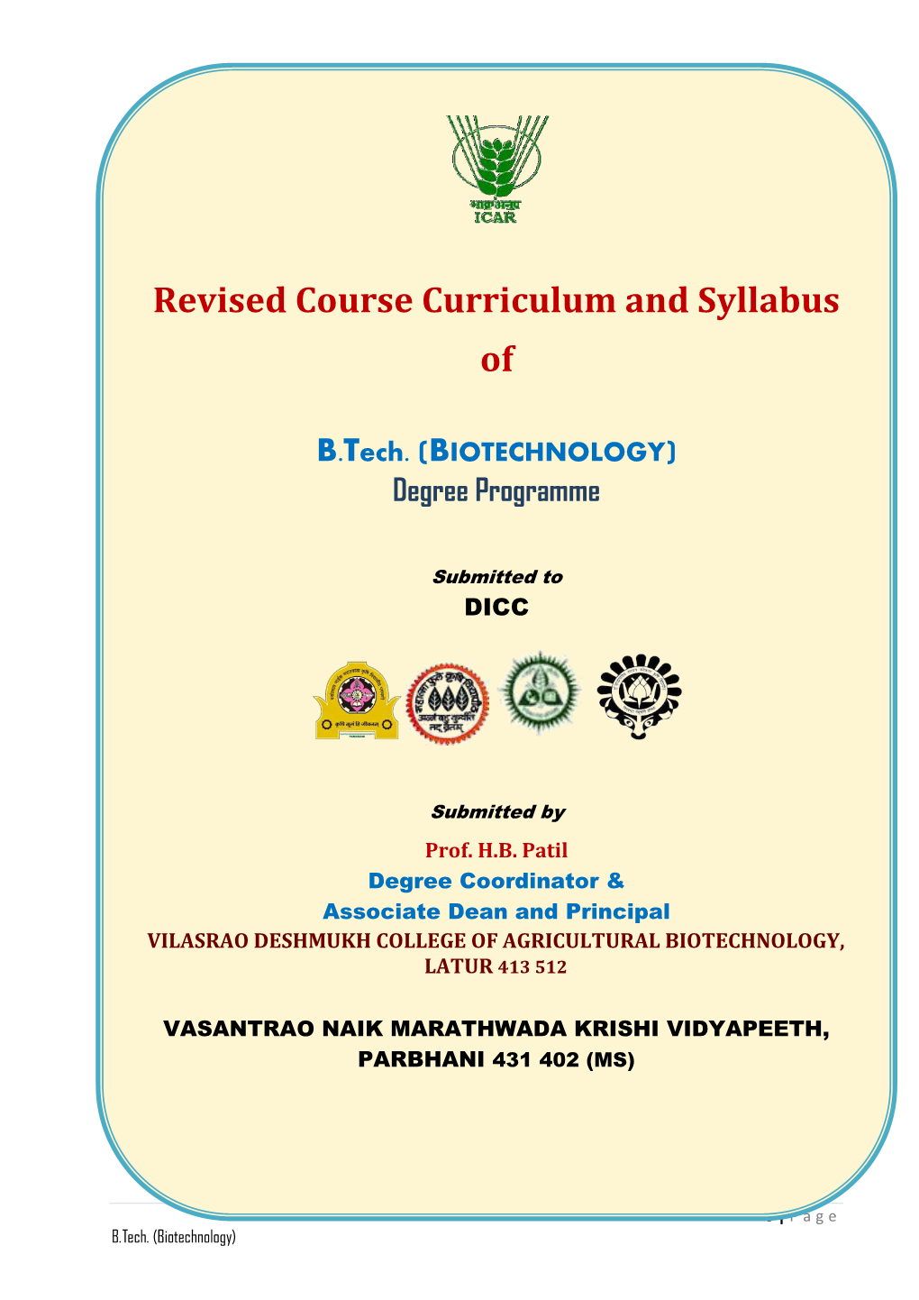 Revised Course Curriculum and Syllabus Of