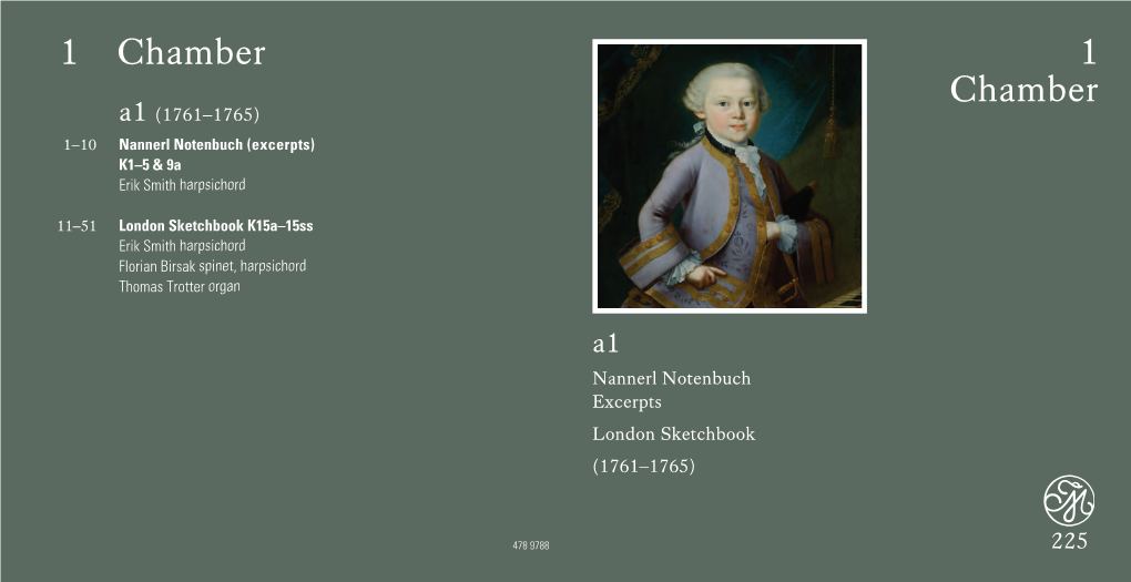 1 Chamber 1 Chamber A1 (1761–1765) 1–10 Nannerl Notenbuch (Excerpts) K1–5 & 9A Erik Smith Harpsichord