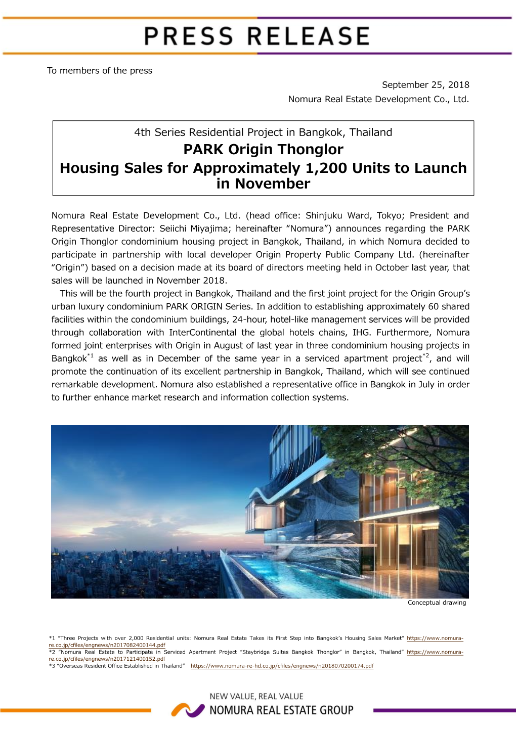 PARK Origin Thonglor Housing Sales for Approximately 1,200 Units to Launch in November