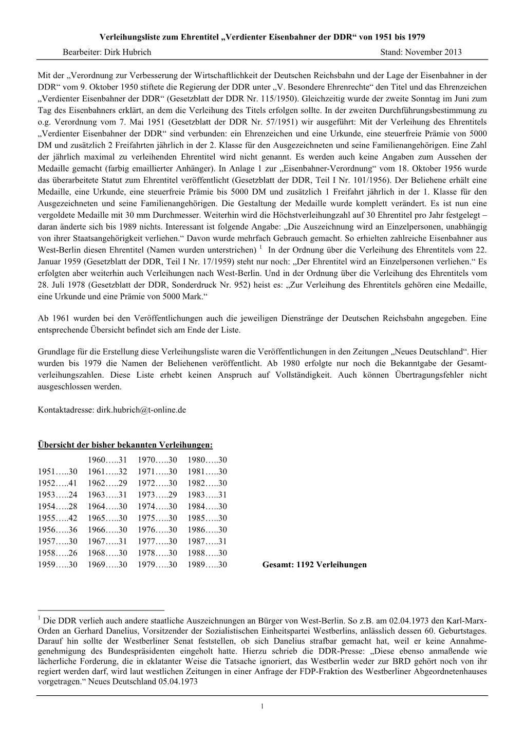 Ehrentitel Verdienter Eisenbahner Der DDR, 1951-1979