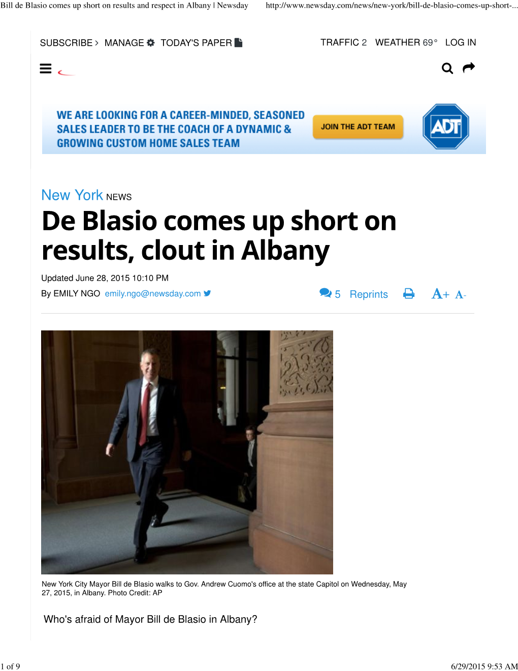 Bill De Blasio Comes up Short on Results and Respect in Albany | Newsday