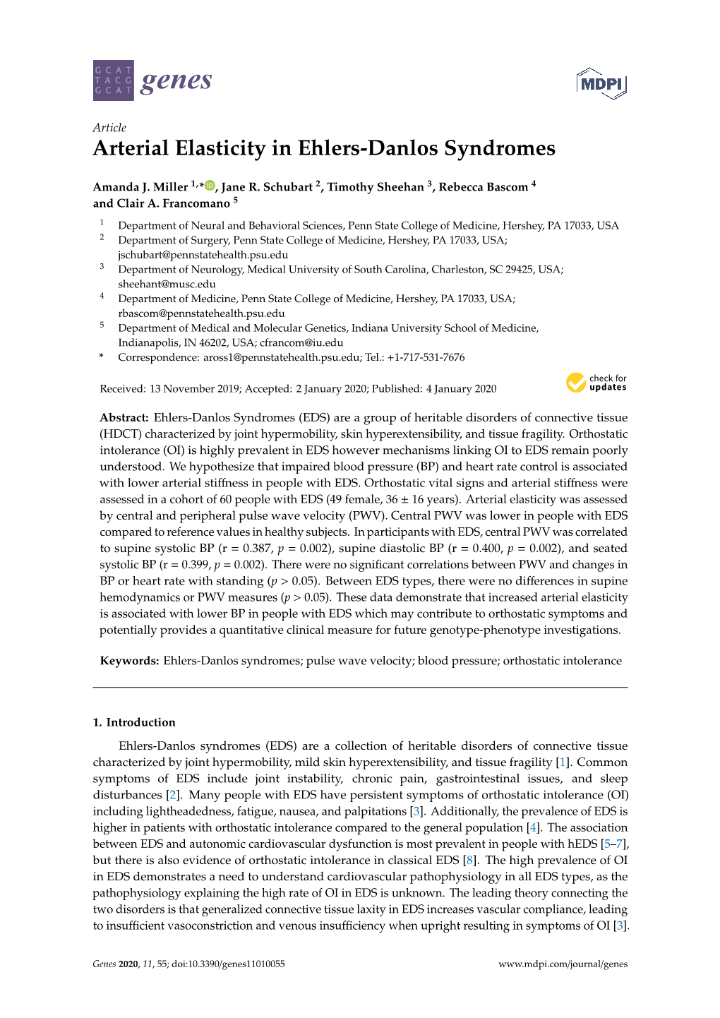 Arterial Elasticity in Ehlers-Danlos Syndromes