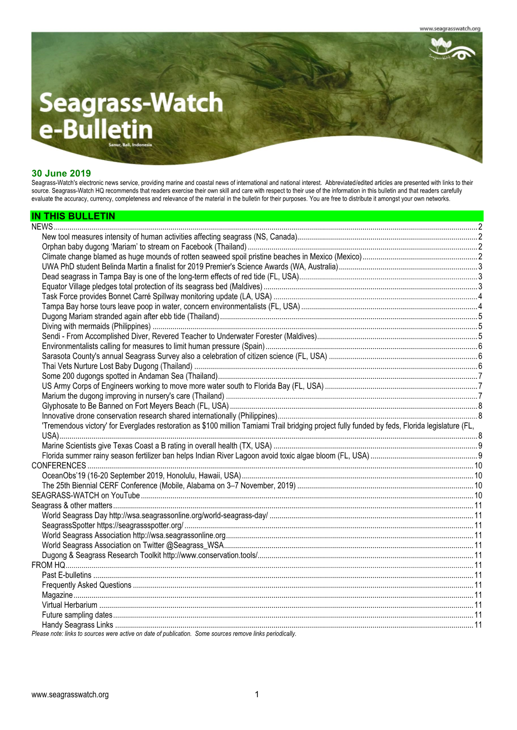 Seagrass-Watch E-Bulletin June 2019