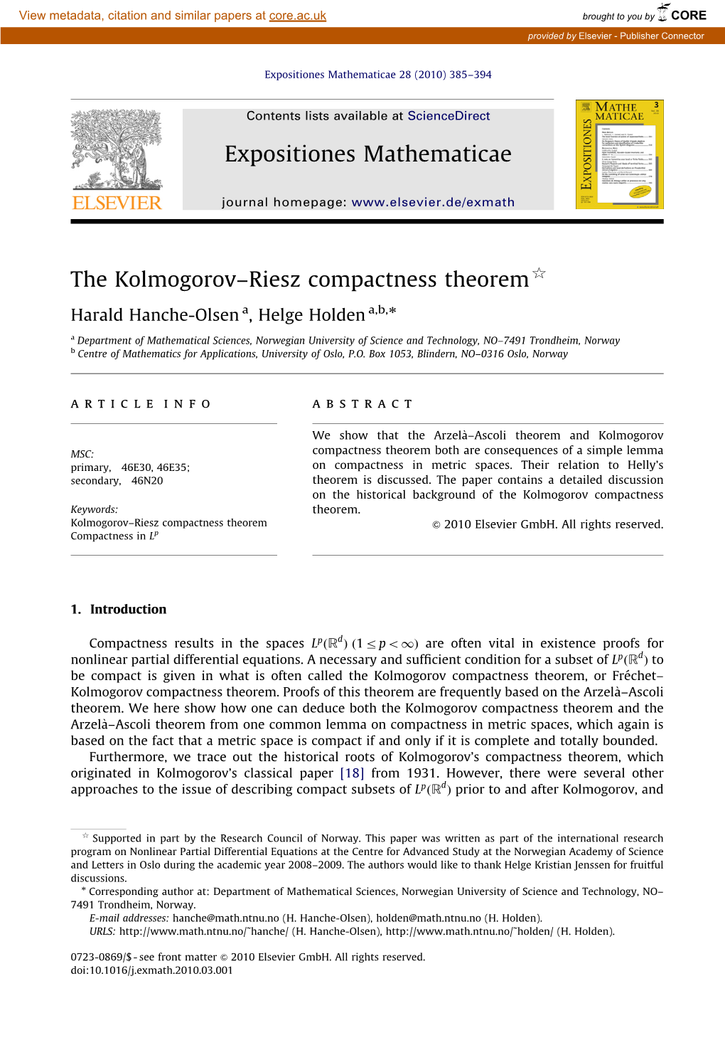 The Kolmogorov–Riesz Compactness Theorem$