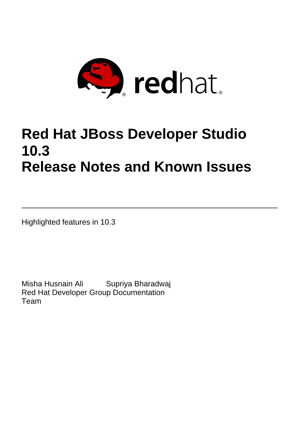 Red Hat Jboss Developer Studio 10.3 Release Notes and Known Issues