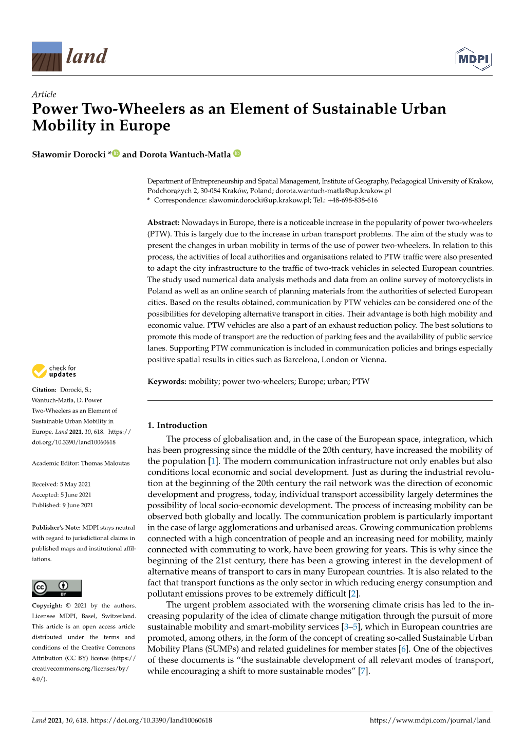 Power Two-Wheelers As an Element of Sustainable Urban Mobility in Europe