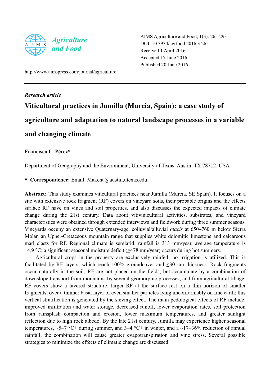 A Case Study of Agriculture and Adaptation to Natural Landscape Processes in a Variable and Changing Climate