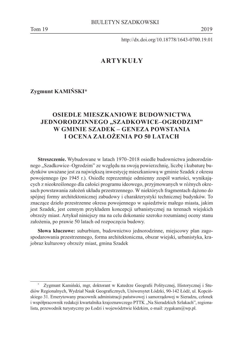 „Szadkowice–Ogrodzim” W Gminie Szadek – Geneza Powstania I Ocena Założenia Po 50 Latach