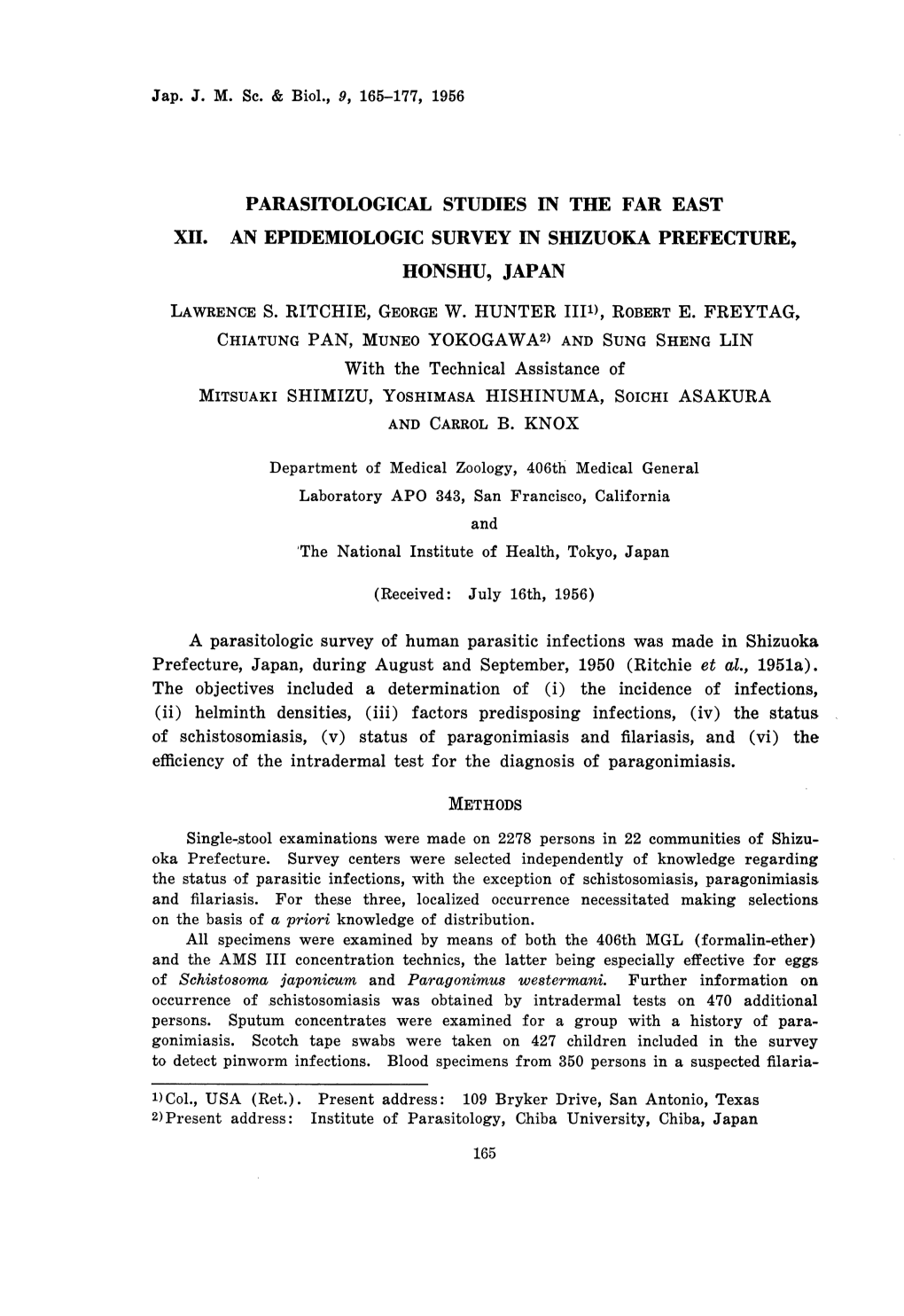 Xii. an Epidemiologic Survey in Shizuoka Prefecture, Honshu, Japan