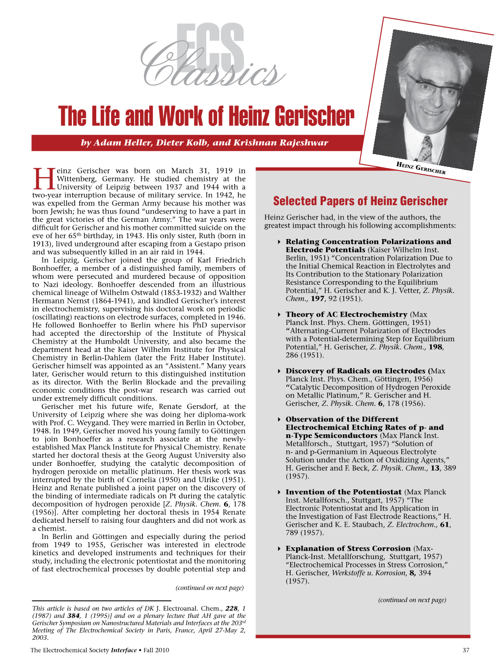 The Life and Work of Heinz Gerischer by Adam Heller, Dieter Kolb, and Krishnan Rajeshwar