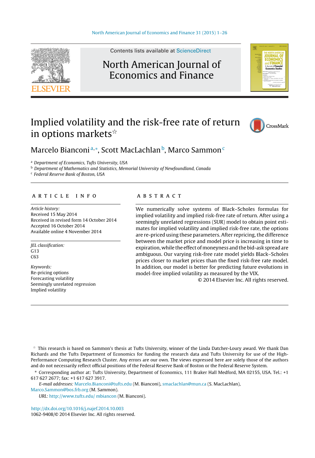 Implied Volatility and the Risk-Free Rate of Return In