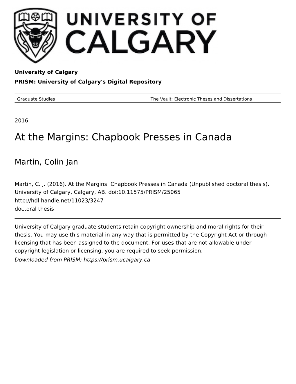 At the Margins: Chapbook Presses in Canada