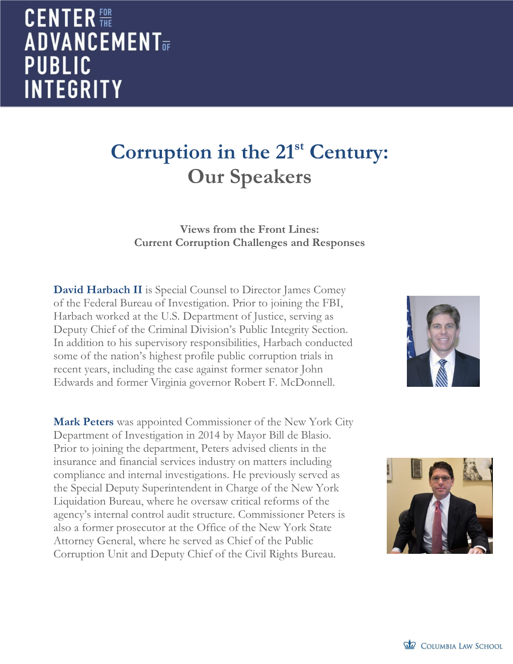 Corruption in the 21St Century: Our Speakers