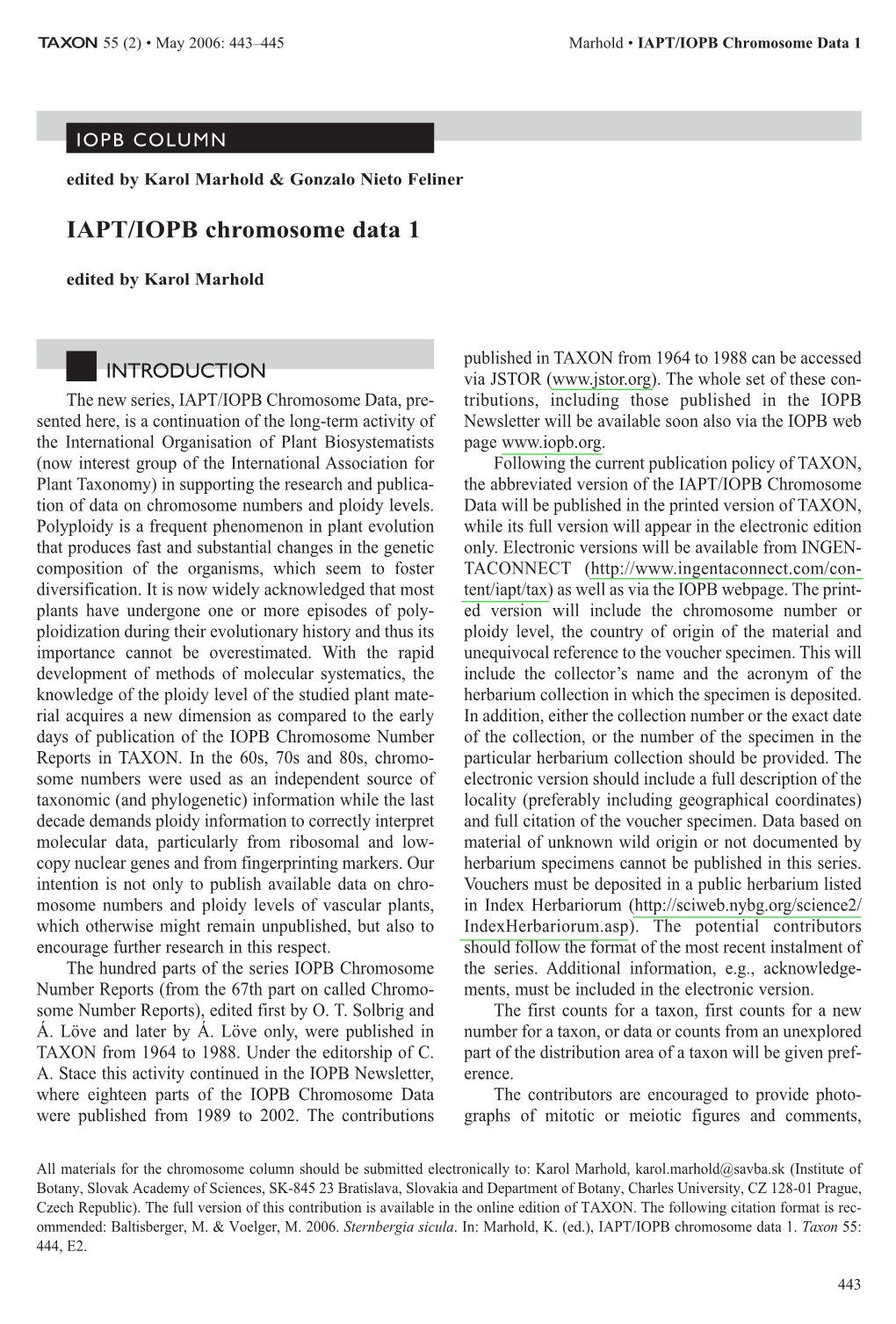 IAPT/IOPB Chromosome Data 1